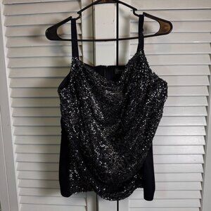 Lane Bryant plus Size 20 Black Sequin Ruched Tank Top Sleeveless Party holidays